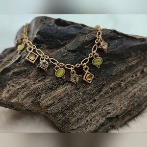 NWT Lia Sophia "Poema" Green rhinestone gold necklace